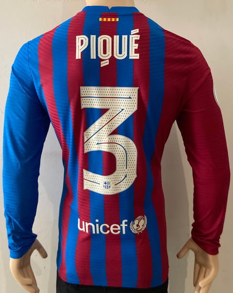 2021-2022 FC Barcelona Long Sleeve Home Shirt Piqué Supercopa de España Kitroom Player Issue Mint Condition Size L