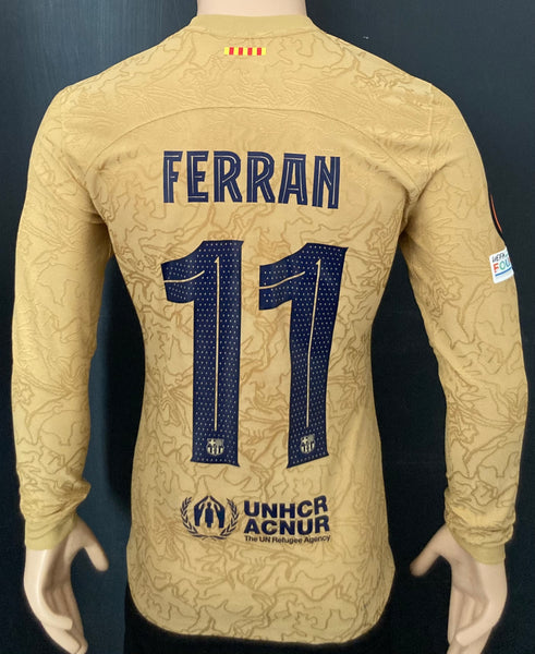 2022-2023 FC Barcelona Long Sleeve Away Shirt Ferran Torres Europa League Kitroom Player Issue Mint Condition Size M
