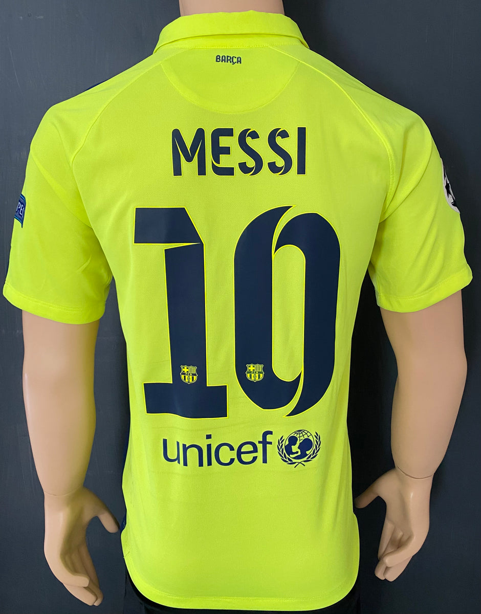 foreversoccerjerseys Messi Barcelona 2014 2015 Treble Season UEFA Player Issue Third Soccer Jersey Shirt M SKU#631132-711