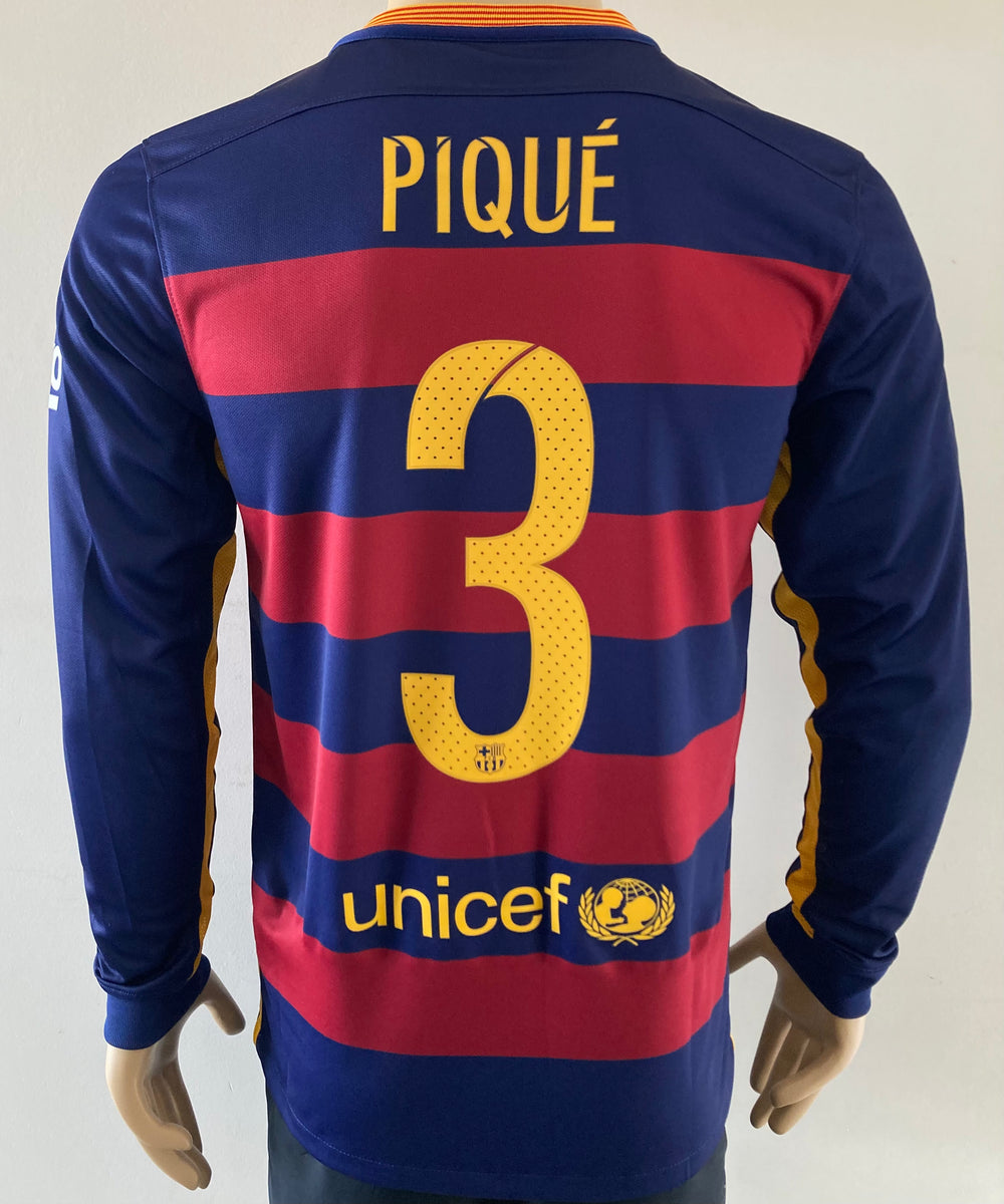 2015-2016 Barcelona Home Shirt Long Sleeve Piqué 3 La Liga New