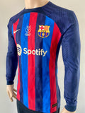 2022-2023 FC Barcelona Home Shirt Ferran Torres Player issue Kitroom Supercup Long Sleeve Mint Size M (Fitted)
