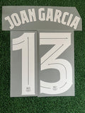 2025-2026 FC Barcelona Home and Away Name Set and Number Joan Garcia Player issue Cup and Champions Textprint