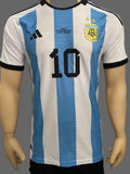 2022 Argentina National Team Home Shirt Lionel Messi Player Issue Authentic Made in Vietnam Winners 2 Stars Pre Owned Size M