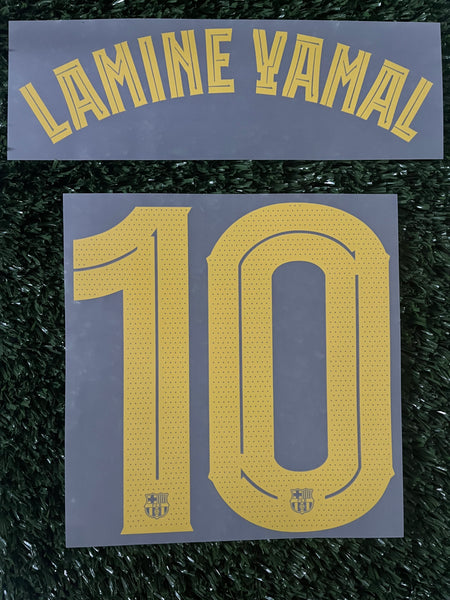 2025-2026 FC Barcelona Home Name Set and Number Lamine Yamal Player Issue Champions and Cup Textprint Adult Size