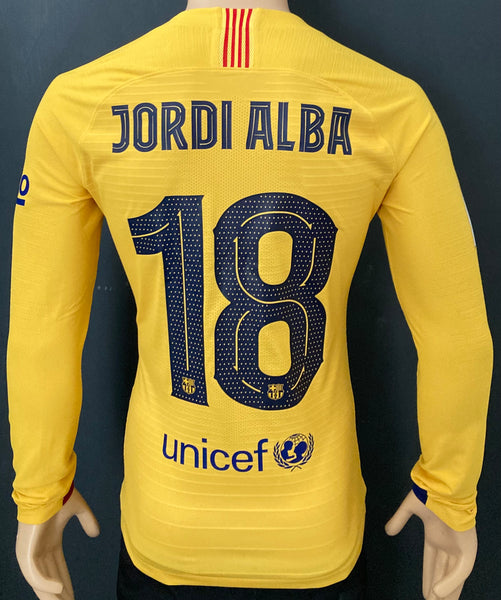 2019-2020 FC Barcelona Away Shirt Jordi Alba Player Issue Kitroom Long Sleeve King Cup Mint Size M