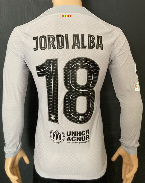 2022-2023 FC Barcelona Long Sleeve Third Shirt Jordi Alba Champions League Kitroom Player Issue Mint Condition Size M