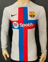 2022-2023 FC Barcelona Long Sleeve Third Shirt Ansu Fati Champions League Kitroom Player Issue Mint Condition Size M