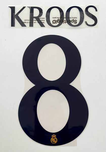 2023-2024 Real Madrid CF Toni Kroos Name and Number Set Home Champions Adult Size Avery Dennison