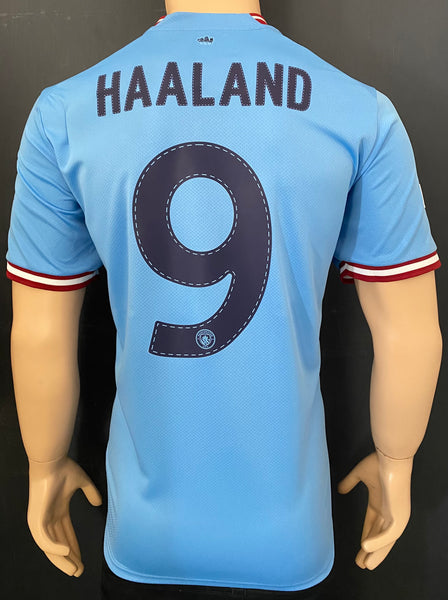 2022-2023 Manchester City Home Shirt Haaland Champions Pre Owned Size L