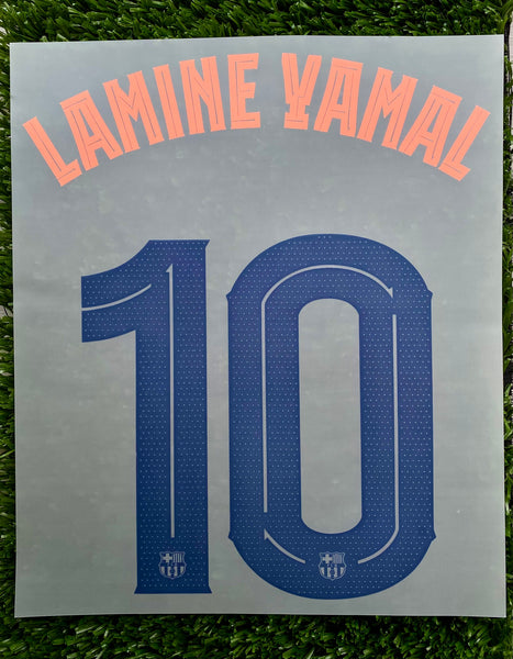 2025-2026 FC Barcelona Third Name Set and Number Lamine Yamal Player Issue Champions and Cup Textprint Adult Size