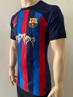 2022-2023 FC Barcelona El Clásico Motomami Edition Home Shirt Lewandowski La Liga Kitroom Player Issue Pre Owned Size L