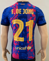 2021-2022 FC Barcelona Third Shirt De Jong Player Issue Authentic European Competition Mint Size M