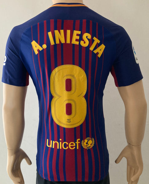 2017-2018 FC Barcelona Home Shirt Iniesta Player Issue Kitroom La Liga Mint Size M