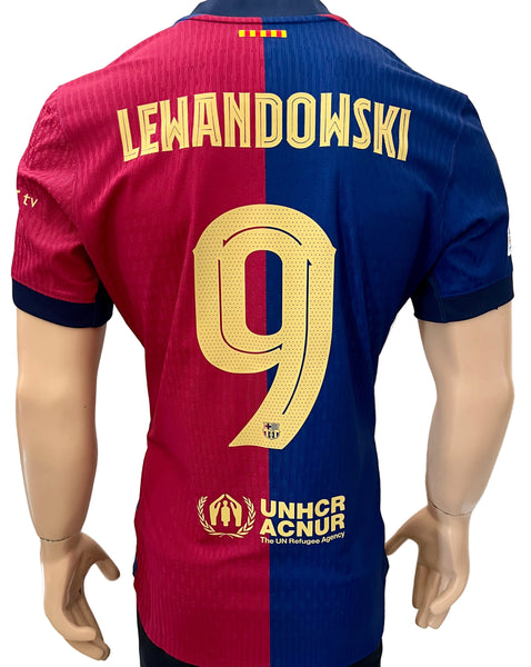2024-2025 FC Barcelona Home Shirt Robert Lewandowski Player Issue Kitroom Champions Mint Size L (Fitted)