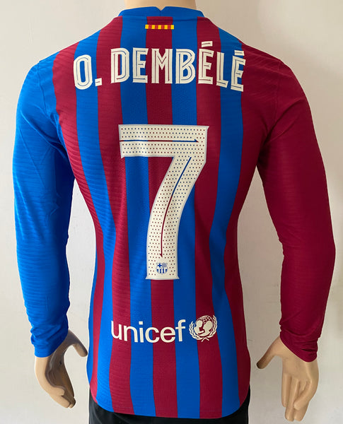 2021-2022 FC Barcelona Home Shirt Ousmane Dembele Player Issue Kitroom Supercup Mint Size M (Fitted)