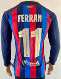 2022-2023 FC Barcelona Home Shirt Ferran Torres Player issue Kitroom Supercup Long Sleeve Mint Size M (Fitted)