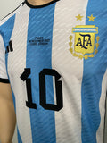 2022 Argentina National Team Home Shirt Lionel Messi Player Issue Authentic Made in Vietnam Winners 2 Stars Pre Owned Size M