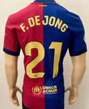 2024-2025 FC Barcelona Home Shirt Frenkie De Jong La Liga Spanish League Kitroom Player Issue BNWOT Size L fitted 125 Anniversary Patch