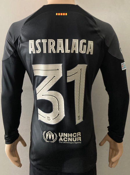 2022-2023 FC Barcelona Long Sleeve Goalkeeper Black Shirt Astralaga Champions League Kitroom Player Issue Mint Condition Size L