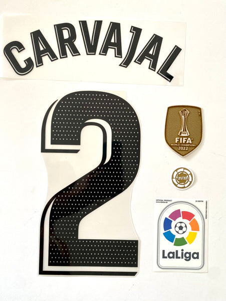 2022 2023 Avery Dennison Real Madrid Home kit Carvajal name set and badges Liga Champions and WCC2022 player issue kitroom