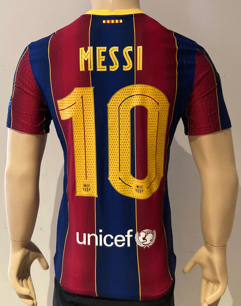 2020-2021 FC Barcelona Home Shirt Lionel Messi Player Issue Authentic Champions Pre Owned Size M