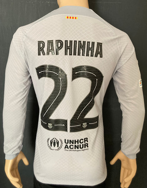 2022-2023 FC Barcelona Long Sleeve Third Shirt Raphinha Champions League Kitroom Player Issue Mint Condition Size L