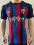 2022-2023 FC Barcelona El Clásico Motomami Edition Home Shirt Lewandowski La Liga Kitroom Player Issue Pre Owned Size L