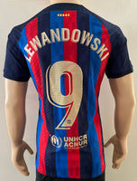 2022-2023 FC Barcelona El Clásico Motomami Edition Home Shirt Lewandowski La Liga Kitroom Player Issue Pre Owned Size L