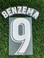 2018 - 2019 Real Madrid Name Set Away Benzema 9 La Liga Avery Dennison 2020 - 2021 Human Race