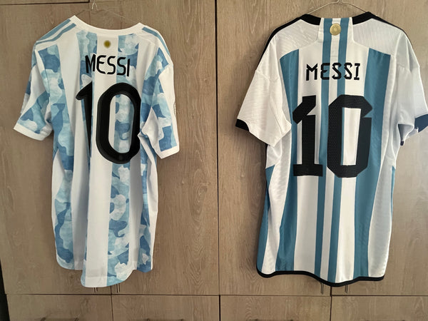 2021 and 2023 Argentina Home Shirts Combo Lionel Messi Player Issue Authentic Size L