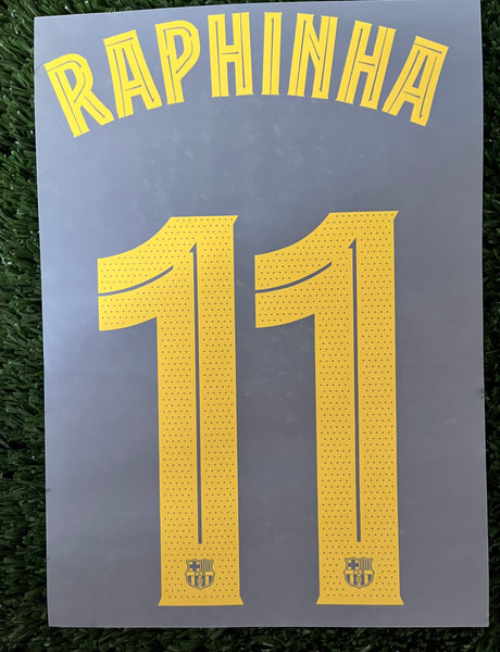 2025-2026 FC Barcelona Home Name Set and Number Raphael Díaz Raphinha Player Issue Champions and Cup Textprint Adult Size