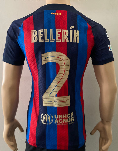 2022-2023 FC Barcelona Home Shirt Bellerín Champions League Kitroom Player Issue Mint Condition Size L