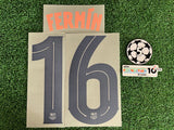 2025-2026 FC Barcelona Third Name Set Number and Patches Fermin Lopez Player Issue Champions League Stahls TextPrint