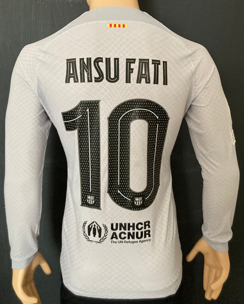 2022-2023 FC Barcelona Long Sleeve Third Shirt Ansu Fati Champions League Kitroom Player Issue Mint Condition Size M