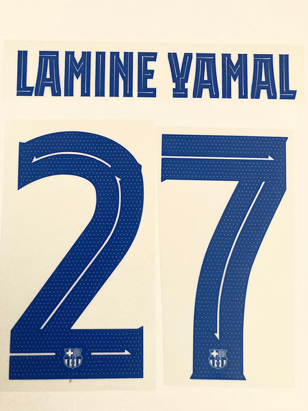 2023 2024 Barcelona LAMINE YAMAL 27 Away Shirt Name Set and Number Player Issue UCL/ Copa del Rey Adult Size TextPrint