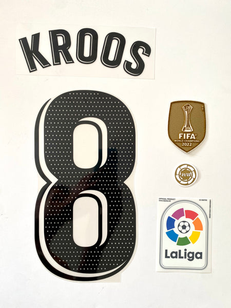2022 2023 Avery Dennison Real Madrid Home kit Toni Kroos name set and badges Liga Champions and WCC2022 player issue kitroom