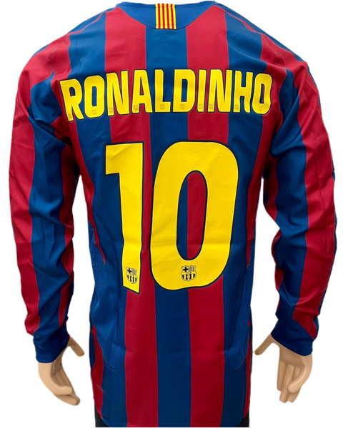 2005-2006 FC Barcelona Home Shirt Ronaldinho Gaucho Reissue Player Issue Authentic Long Sleeve Total 90