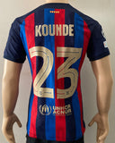 2022-2023 FC Barcelona Home Shirt Koundé Champions League Kitroom Player Issue Mint Condition Size L