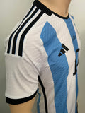2022 Argentina National Team Home Shirt Lionel Messi Player Issue Authentic Made in Vietnam Winners 2 Stars Pre Owned Size M