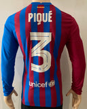 2021-2022 FC Barcelona Long Sleeve Home Shirt Pique Super Cup Spain Kitroom Player Issue Mint Condition Size L