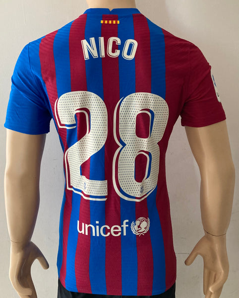 2021-2022 FC Barcelona Home Shirt Nico Gonzalez Player Issue Kitroom Mint Size L