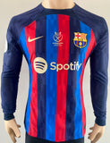 2022-2023 FC Barcelona Home Shirt Ferran Torres Player issue Kitroom Supercup Long Sleeve Mint Size M (Fitted)