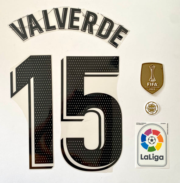 2022 2023 Avery Dennison Real Madrid Home / Away kit Valverde name set and badges Liga Champions and WCC2022 player issue kitroom