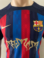 2022-2023 FC Barcelona El Clásico Motomami Edition Home Shirt Lewandowski La Liga Kitroom Player Issue Pre Owned Size L