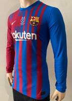 2021-2022 FC Barcelona Long Sleeve Home Shirt Pique Super Cup Spain Kitroom Player Issue Mint Condition Size L