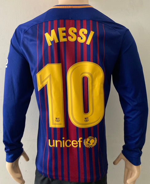 2017-2018 FC Barcelona Long Sleeve Home Shirt Messi La Liga Pre Owned Size L