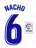 2021 2022 Avery Dennison Real Madrid Home kit Nacho name set and badge Liga Player issue
