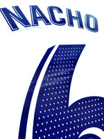 2021 2022 Avery Dennison Real Madrid Home kit Nacho name set and badge Liga Player issue