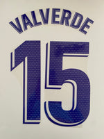 2021 2022 Avery Dennison Real Madrid Home kit Valverde name set and badge Liga Player Issue