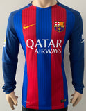 2016 - 2017 Barcelona Home Shirt Pique Liga Long Sleeve Player Issue Kitroom Size L